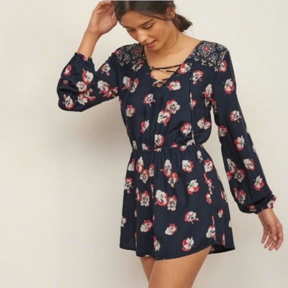 A&F Lace Up Floral Romper
